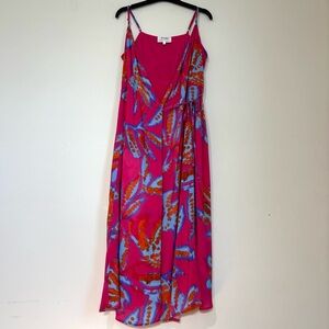 SUD Express beach fuchsia blue California tropical sleeveless wrap boho dress  L